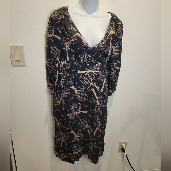 Halogen Size XL Whimsical Tree Print Black Long Sleeves Dress - Picture 1 of 7